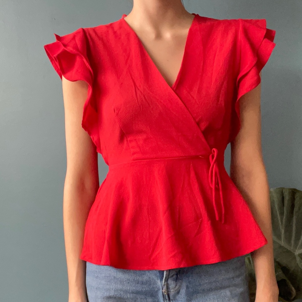 Red Monteau Peplum V-Neck Blouse